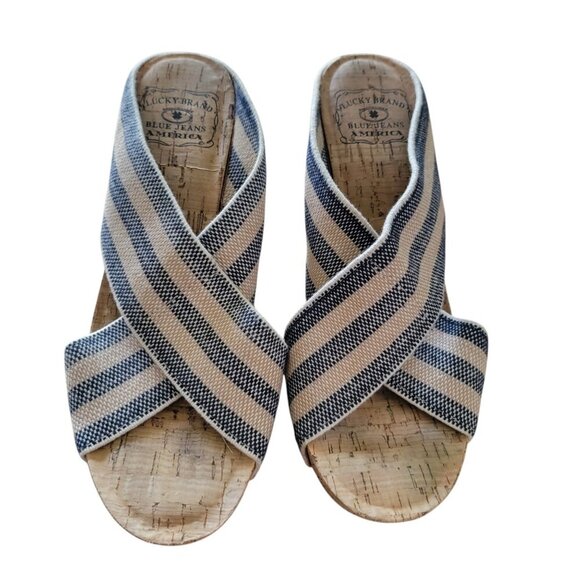 Lucky Brand Size 8M, Miller 2 American Blue & Natural Elastic Crossover Cork - Picture 1 of 9